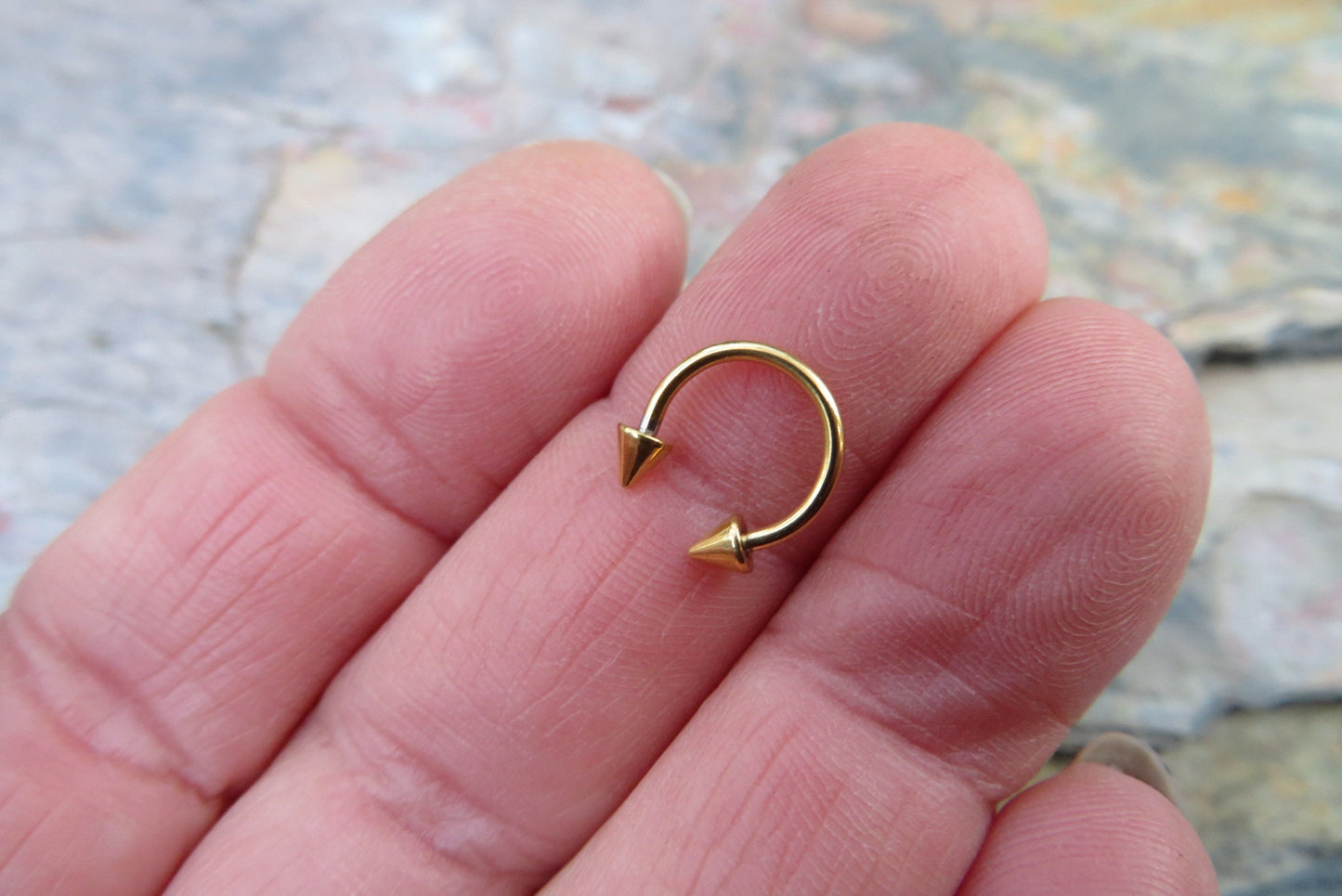 Gold Titanium Ion Plated Spiked 16G (1.2mm) Horseshoe Ring