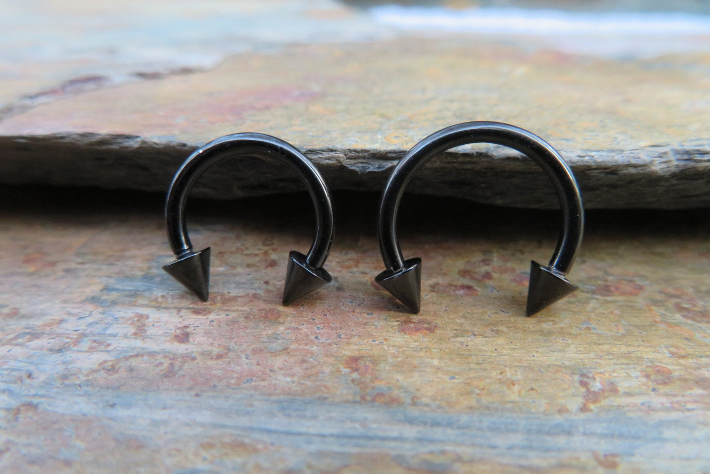 THICK Black Titanium Ion Plated 14G (1.6mm) Spiked Horseshoe Ring Septum Nipple Piercing Barbell 316L Surgical Steel Spikes Gauged Up