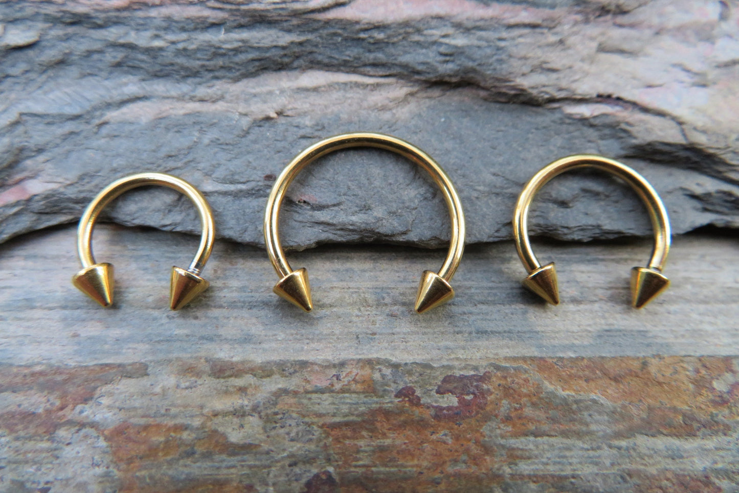 Gold Titanium Ion Plated Spiked 16G (1.2mm) Horseshoe Ring