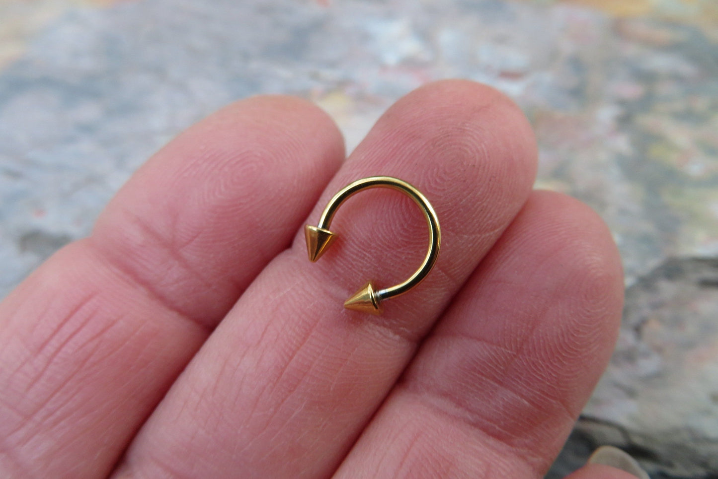 Gold Titanium Ion Plated Spiked 16G (1.2mm) Horseshoe Ring