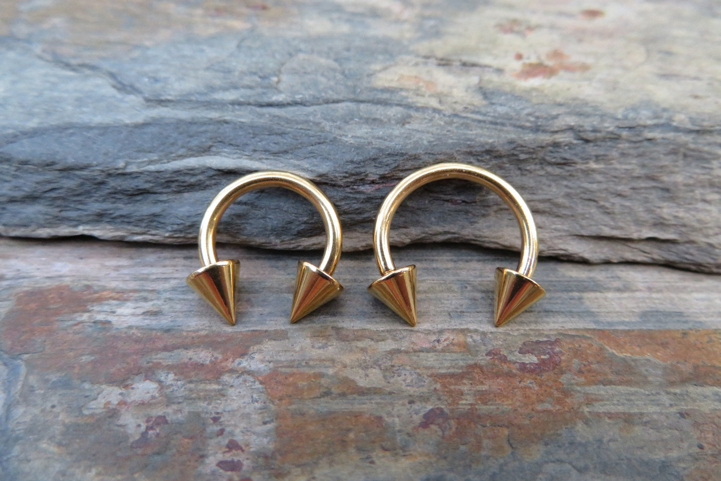 THICK Gold Titanium Ion Plated 14G (1.6mm) Spiked Horseshoe Ring Septum Nipple Piercing Barbell 316L Surgical Steel Spikes Gauged Up