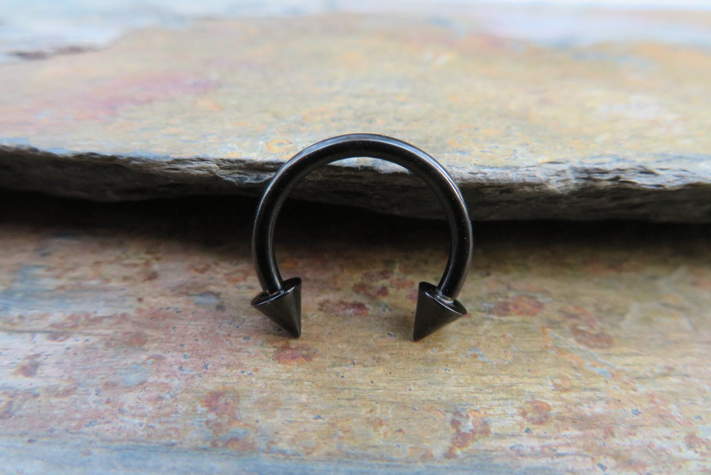 THICK Black Titanium Ion Plated 14G (1.6mm) Spiked Horseshoe Ring Septum Nipple Piercing Barbell 316L Surgical Steel Spikes Gauged Up