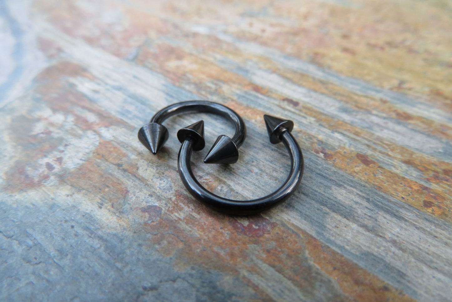 THICK Black Titanium Ion Plated 14G (1.6mm) Spiked Horseshoe Ring Septum Nipple Piercing Barbell 316L Surgical Steel Spikes Gauged Up