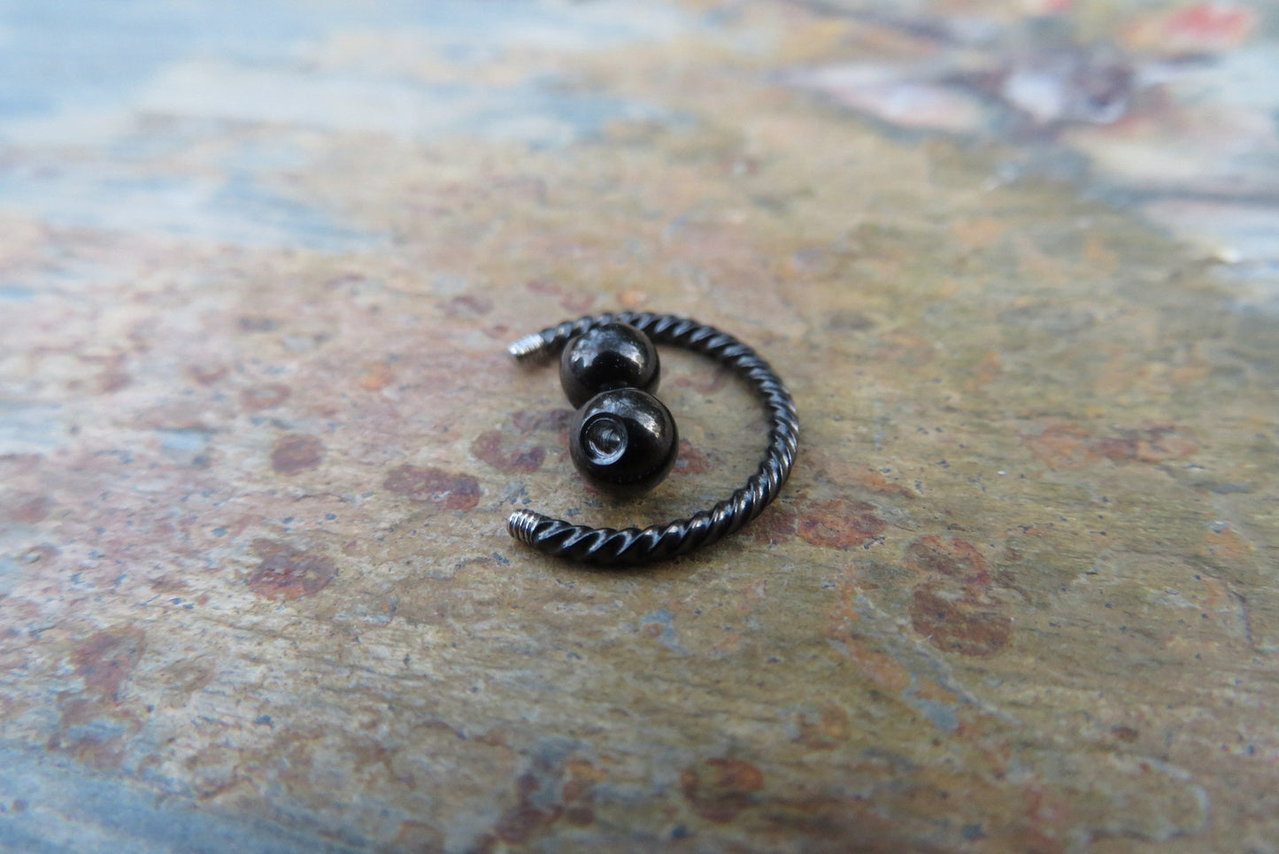 Black Titanium Ion Plated Twisted 16G (1.2mm) Horseshoe Ring Septum Piercing 316L Surgical Steel