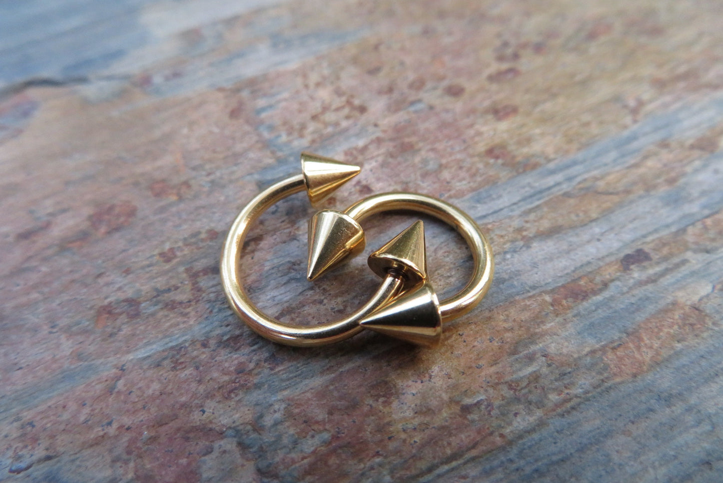 THICK Gold Titanium Ion Plated 14G (1.6mm) Spiked Horseshoe Ring Septum Nipple Piercing Barbell 316L Surgical Steel Spikes Gauged Up