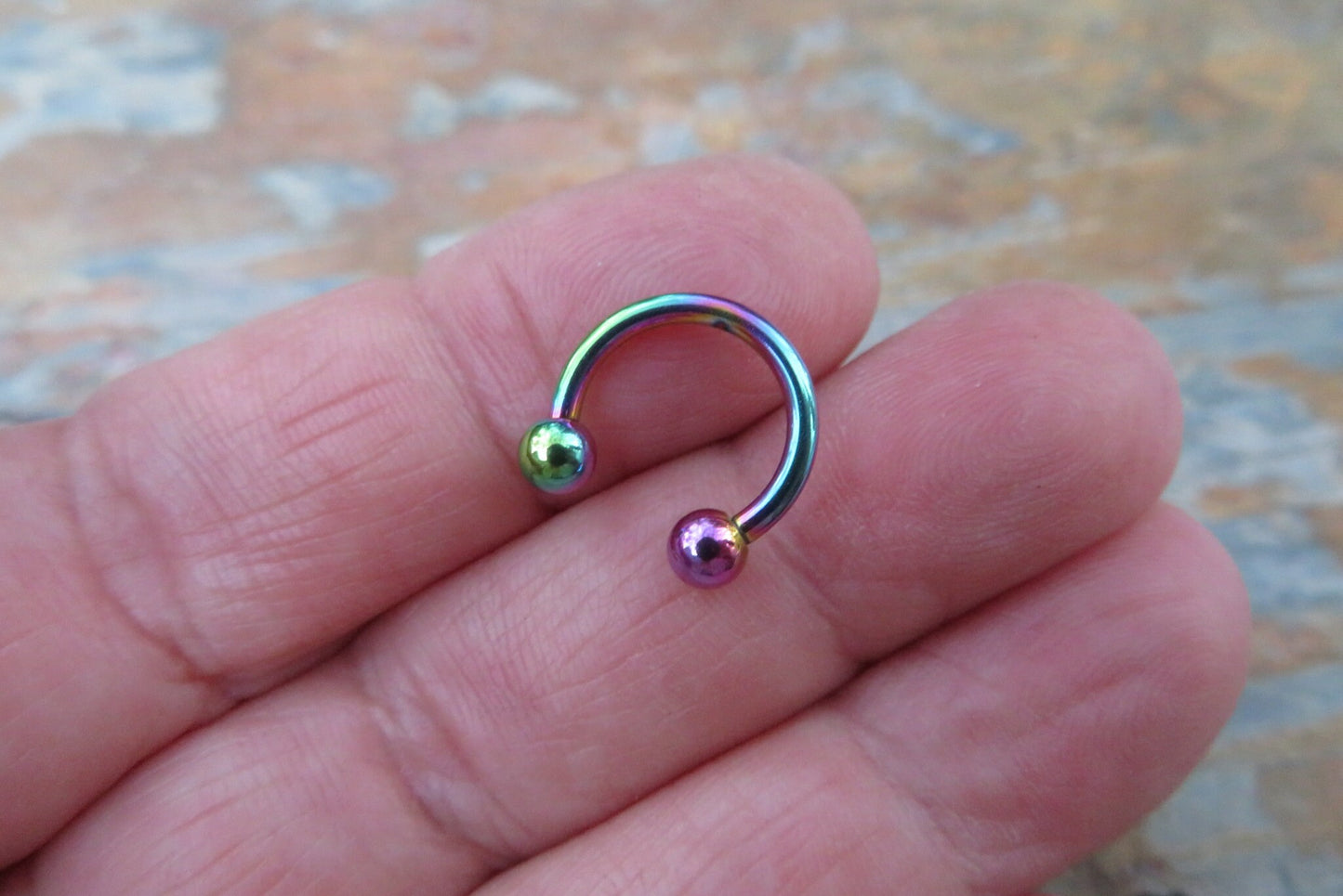 THICK 14G Rainbow Titanium Ion Plated 14G (1.6mm) Horseshoe Nose Ring Septum Piercing 316L Surgical Steel Gauged Up