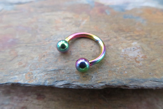 THICK 14G Rainbow Titanium Ion Plated 14G (1.6mm) Horseshoe Nose Ring Septum Piercing 316L Surgical Steel Gauged Up