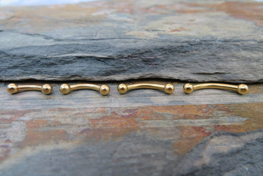 Gold Titanium Ion Plated Finish Minimalist Simple Tiny Balls 16G (1.2mm) Barbell Curve Rook Eyebrow Tragus Cartilage Vertical Lip Piercing