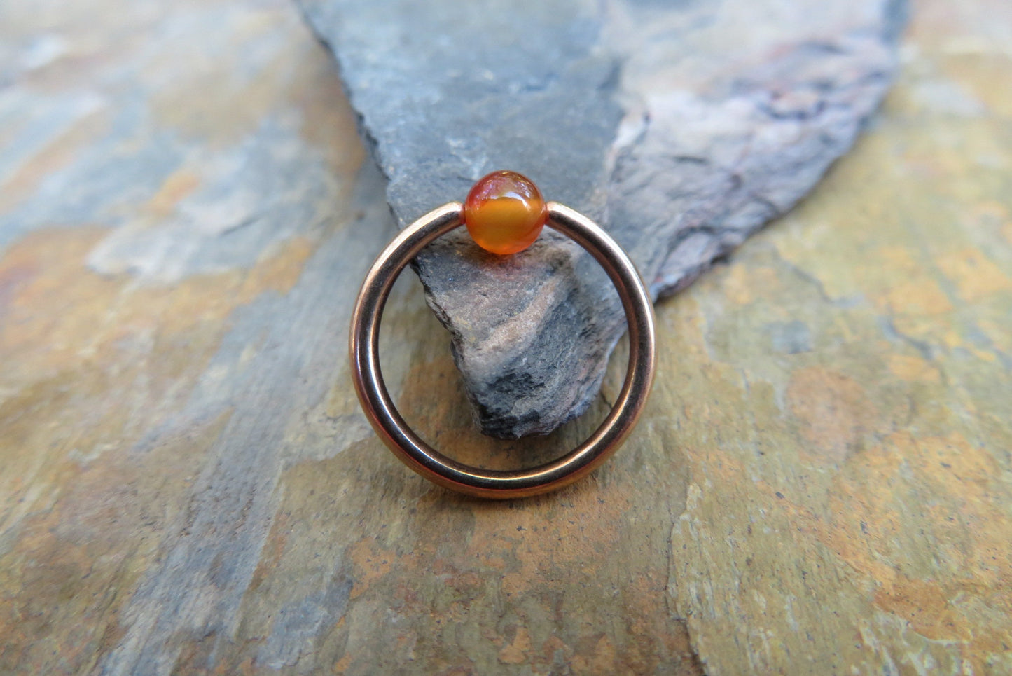 Natural Carnelian Stone Bead Rose Gold Titanium Plated CBR Ring Hoop 16G (1.2mm) 14G (1.6mm) Nose Cartilage Septum Piercing 316L Steel
