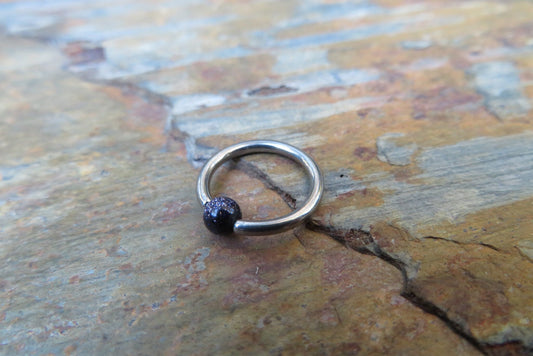 Galaxy Stone Glass Bead Surgical Steel CBR Ring Hoop 16G (1.2mm) 14G (1.6mm) Navy Goldstone Nose Cartilage Septum Piercing Hypoallergenic