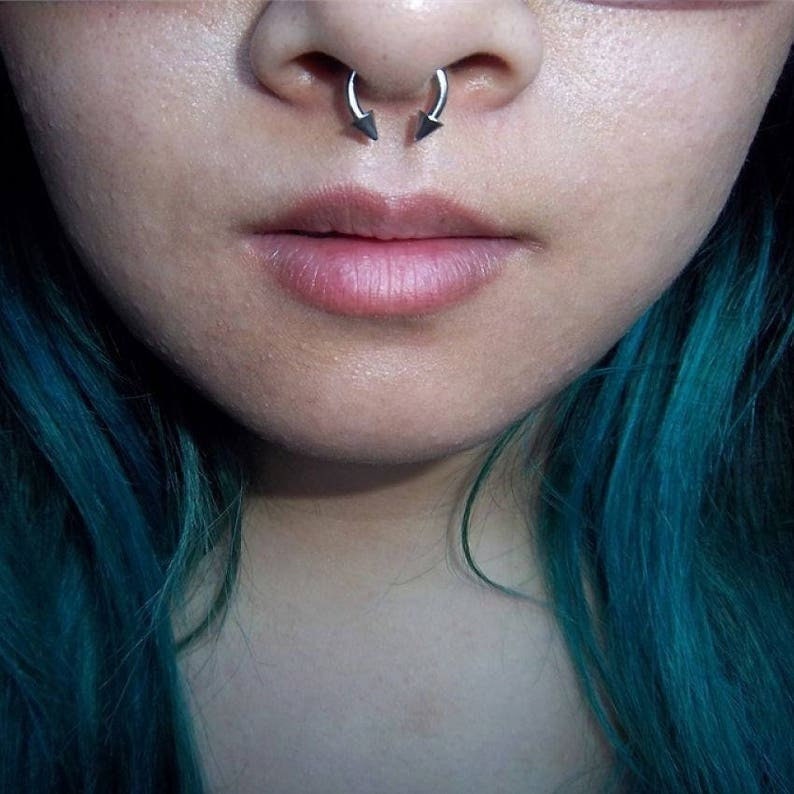 THICK Surgical Steel 14G (1.6mm) Spiked Horseshoe Ring Septum Nipple Piercing Barbell 316L Steel Spikes Gauged Up