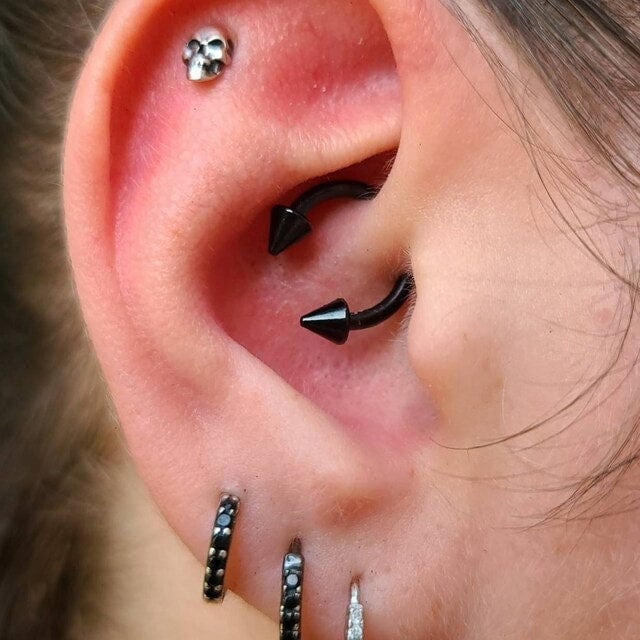 THICK Black Titanium Ion Plated 14G (1.6mm) Spiked Horseshoe Ring Septum Nipple Piercing Barbell 316L Surgical Steel Spikes Gauged Up
