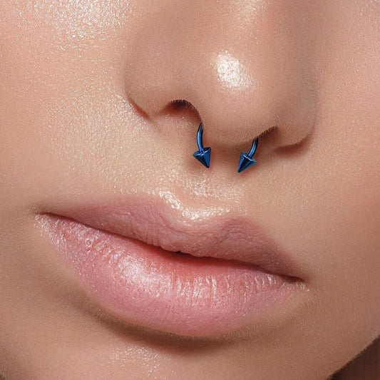 Dark Blue Titanium Ion Plated Spiked 16G (1.2mm) Horseshoe Ring Septum Piercing 316L Surgical Steel Spikes