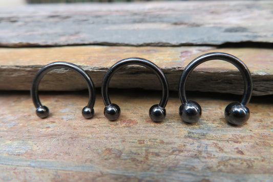 THICK Black Titanium Ion Plated 14G (1.6mm) Horseshoe Ring Septum Nipple Piercing Barbell 316L Surgical Steel Gauged Up