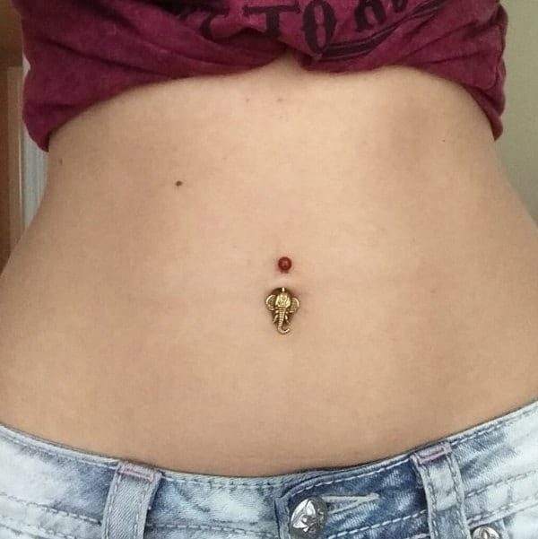 Tangerine Quartz Natural Stone Ganesha Elephant 14G (1.6mm) Belly Navel Ring Piercing Rose Gold Steel Barbell