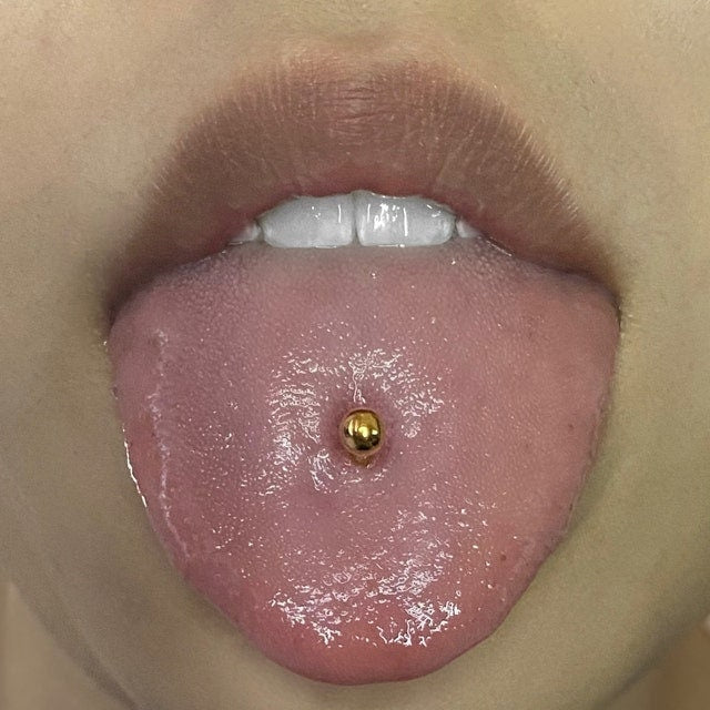One Single Gold Titanium Ion Plated Barbell Nipple Tongue Industrial Ring Barbells Bars 14G (1.6mm) Piercing Custom Length Surgical Steel