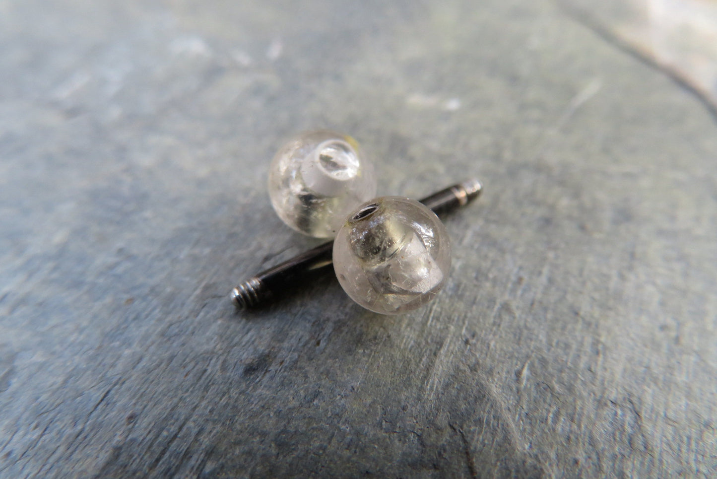 Black Titanium Ion Plated Natural Golden Rutile Quartz 6mm Stone Nipple Tongue Ring 14G (1.6mm) Barbell Barbells Bars Piercing