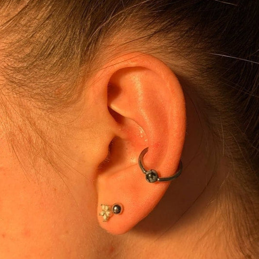 Natural Snowflake Obsidian Stone Bead Surgical Steel CBR Ring Hoop 16G (1.2mm) 14G (1.6mm) Nose Cartilage Septum Piercing Hypoallergenic