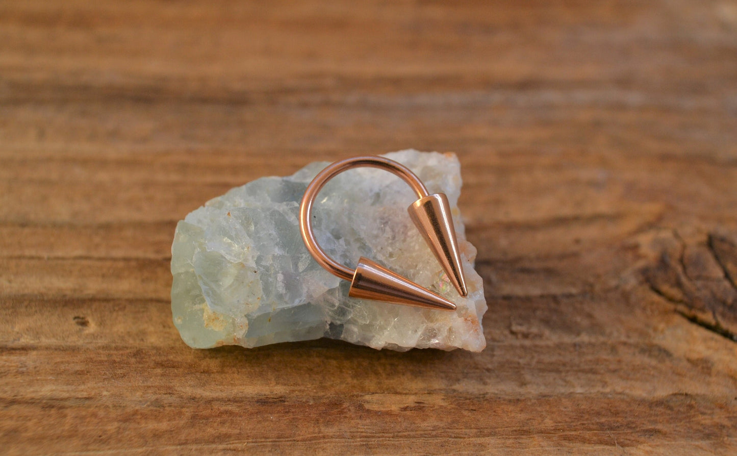 Gold or Rose Gold Titanium Ion Plated Long Spikes 16G (1.2mm) Horseshoe Ring Septum Piercing 316L Steel Spiked Punk Rock Piercings