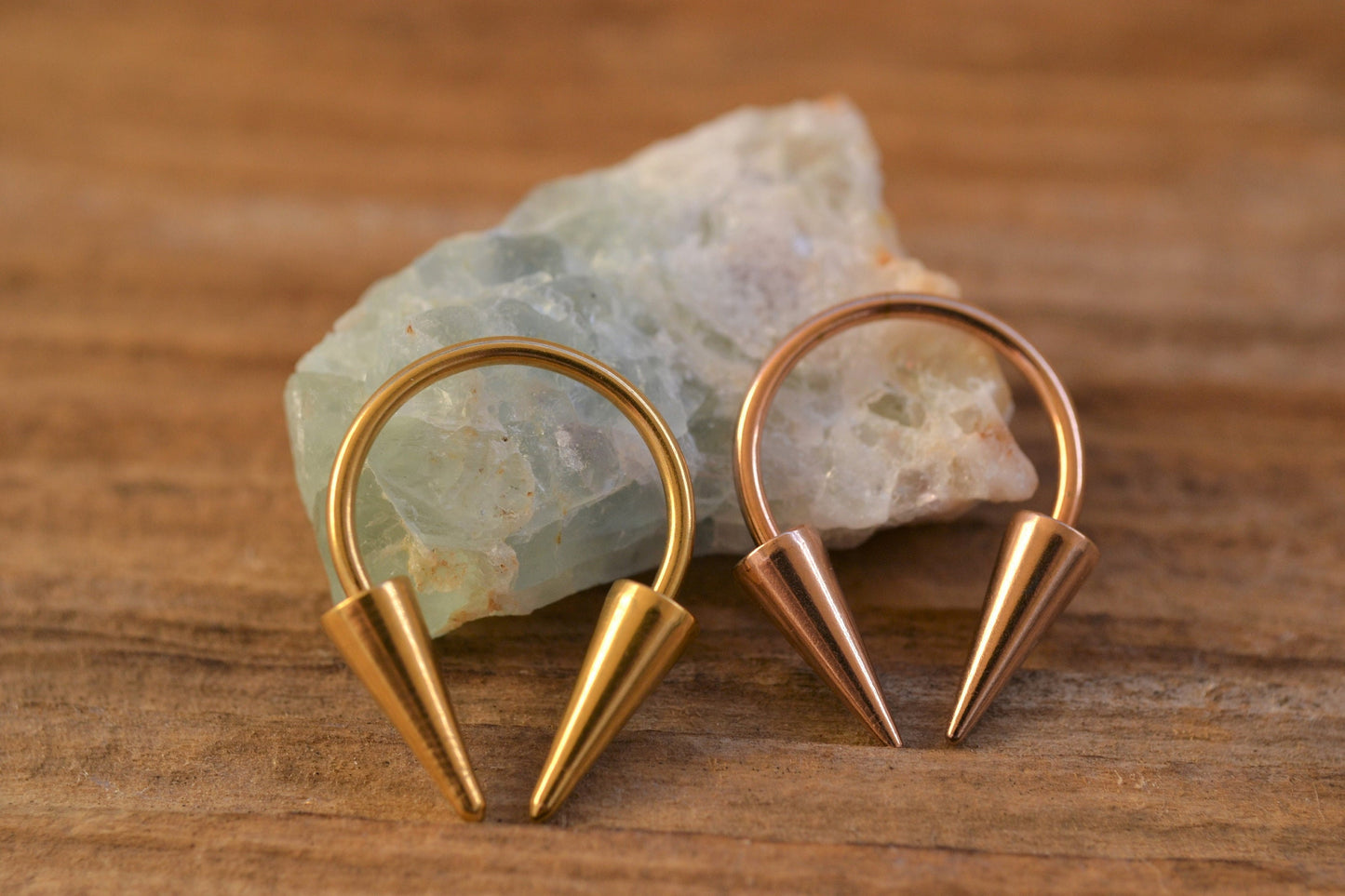 Gold or Rose Gold Titanium Ion Plated Long Spikes 16G (1.2mm) Horseshoe Ring Septum Piercing 316L Steel Spiked Punk Rock Piercings