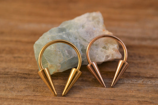 Gold or Rose Gold Titanium Ion Plated Long Spikes 16G (1.2mm) Horseshoe Ring Septum Piercing 316L Steel Spiked Punk Rock Piercings