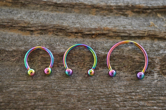 Rainbow Titanium Ion Plated 16G (1.2mm) Horseshoe Ring Septum Piercing 316L Surgical Steel
