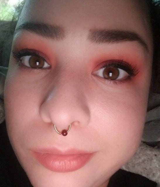 Natural Carnelian Stone Bead Black Titanium Plated CBR Ring Hoop 16G (1.2mm) 14G (1.6mm) Nose Septum Piercing 316L Steel Spooky Halloween