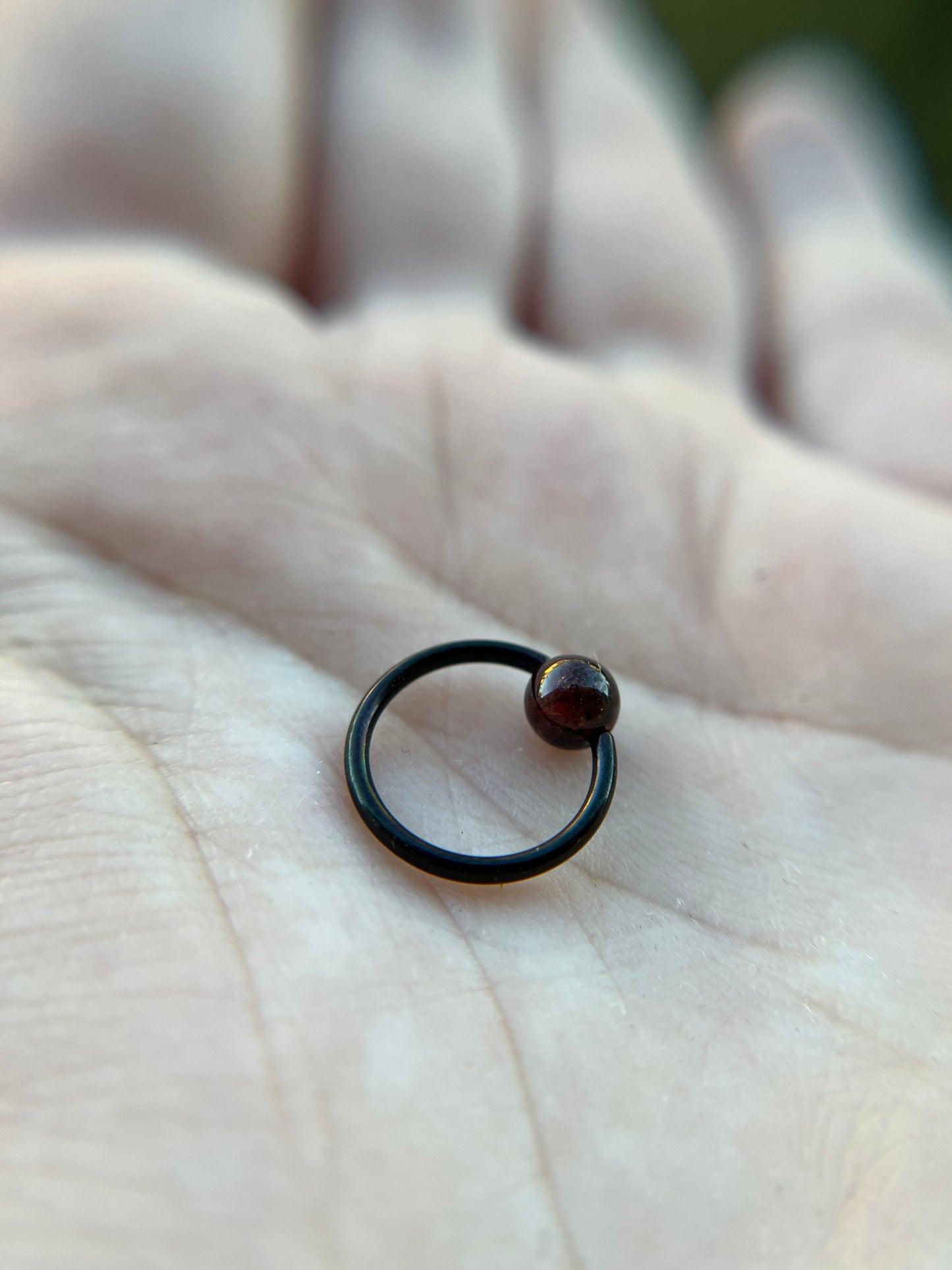 Natural Deep Red Garnet Stone Bead Black Titanium Plated CBR Ring Hoop 16G (1.2mm) 14G (1.6mm) Nose Cartilage Septum Piercing 316L Steel