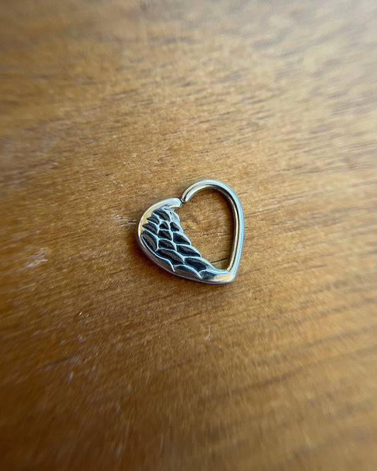 100% Solid Surgical Steel Angel Wing Heart Daith Cartilage Ear 16G (1.2mm) Piercing Jewelry Silver Earring Hypoallergenic 316L Left or Right