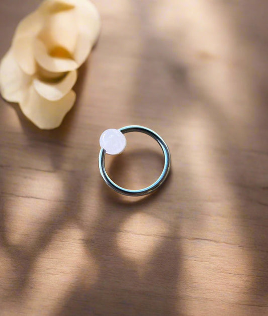 Natural Pink Rose Quartz Stone Bead Steel CBR Ring Hoop 16G (1.2mm) 14G (1.6mm) Nose Cartilage Septum Piercing 316L Surgical Hypoallergenic