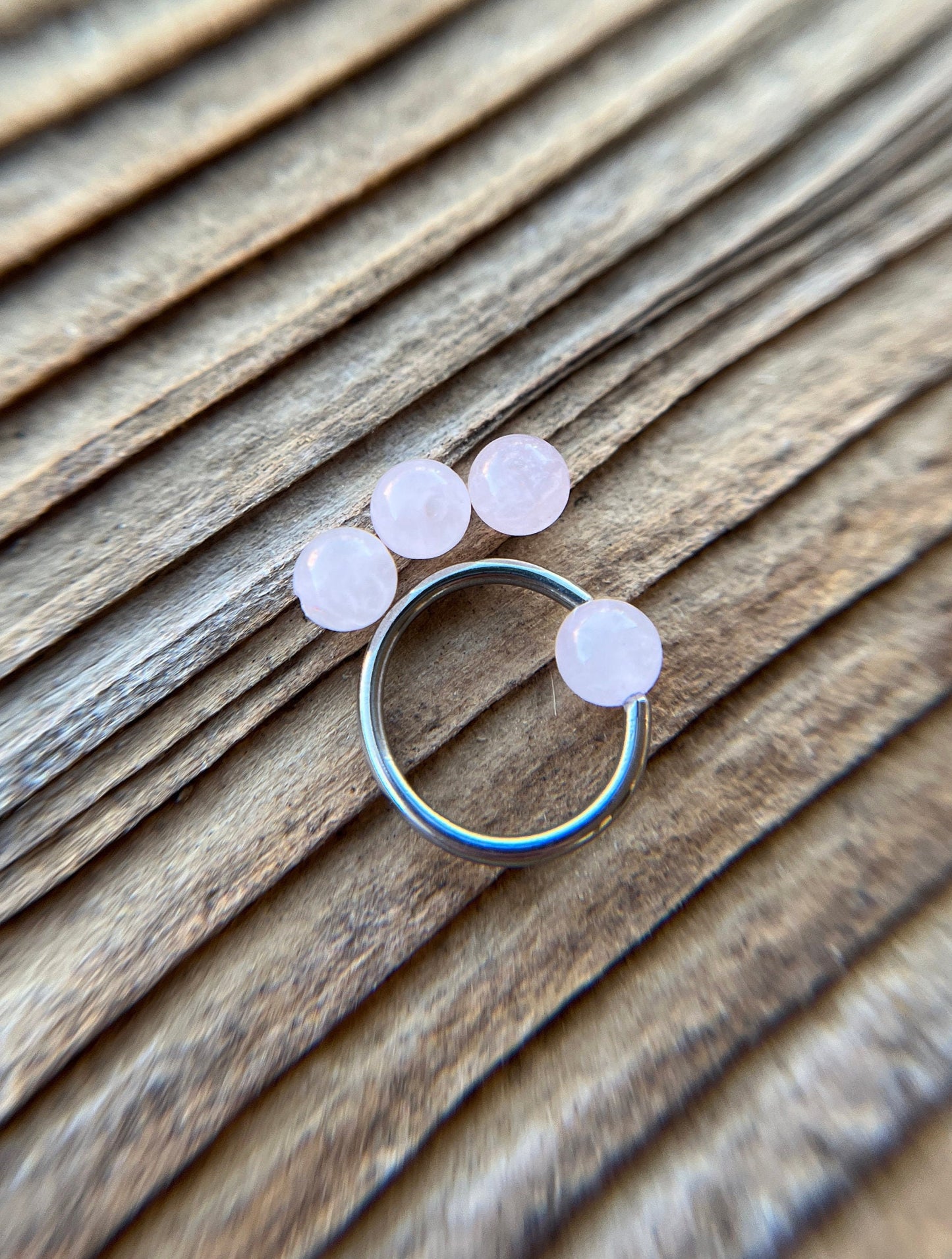 Natural Pink Rose Quartz Stone Bead Steel CBR Ring Hoop 16G (1.2mm) 14G (1.6mm) Nose Cartilage Septum Piercing 316L Surgical Hypoallergenic