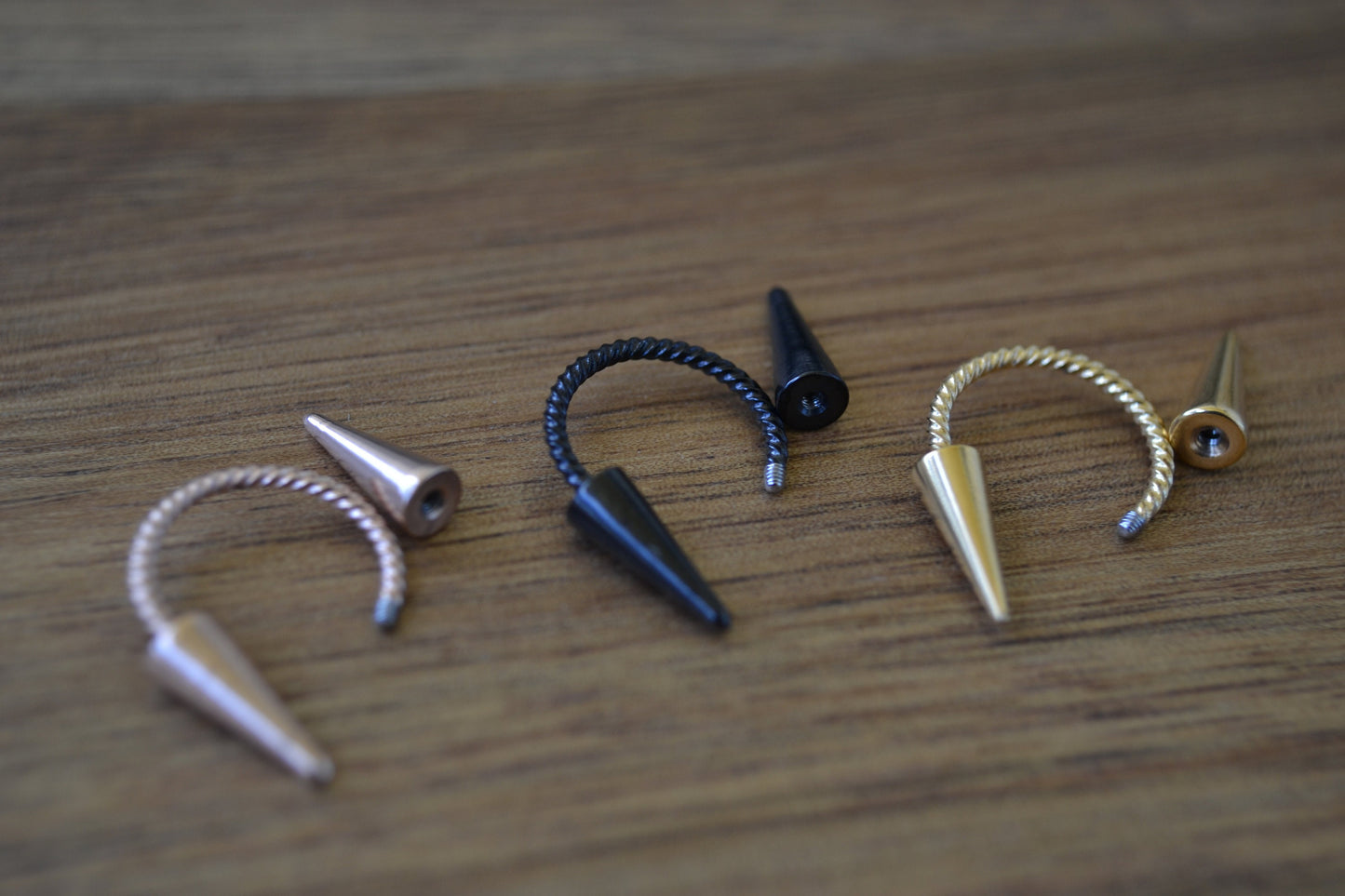 Gold Black Rose Twisted Titanium Ion Plated Long Spikes 16G (1.2mm) Horseshoe Ring Septum Piercing 316L Steel Spiked Twist Piercings