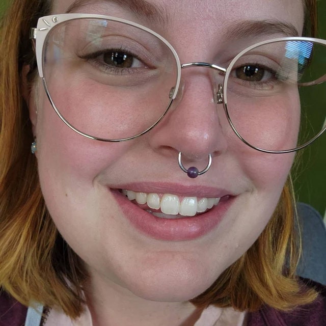 Natural Purple Amethyst Stone Bead Rose Gold Titanium Plated CBR Ring Hoop 16G (1.2mm) 14G (1.6mm) Nose Cartilage Septum Piercing 316L Steel