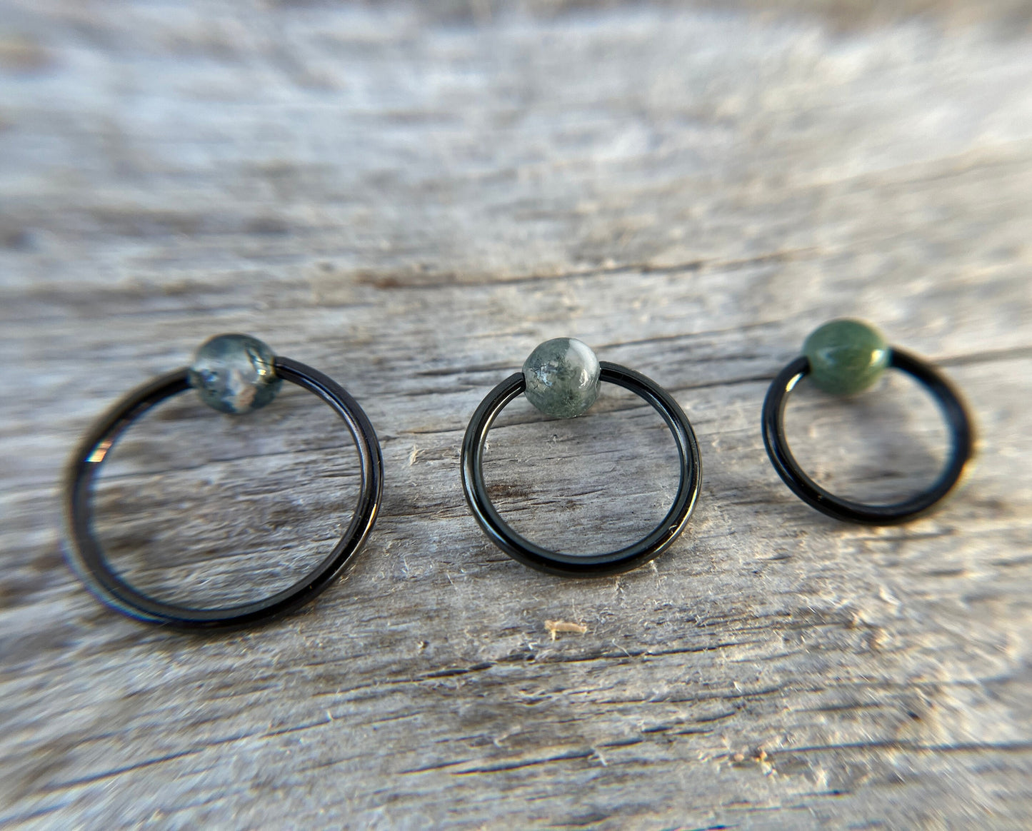 Natural Moss Agate Stone Bead Black Titanium Plated CBR Ring Hoop 16G (1.2mm) 14G (1.6mm) Nose Cartilage Septum Piercing 316L Surgical Steel