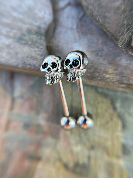 100% Solid 316L Surgical Steel Skull Nipple or Tongue Ring Barbells Bars 14G (1.6mm) Piercing Bar Tarnish-Free Hypoallergenic Witchy Spooky