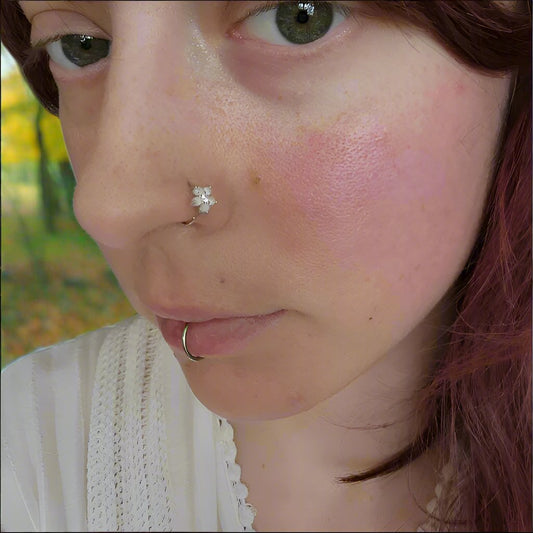 Silver Fire Opal Glitter Flower Nose Ring Hoop 20G (.81mm) Miyuki Glass Bead Nose Cartilage Tragus Piercing