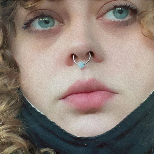 Natural Blue Sodalite Stone Bead Rose Gold Titanium Plated CBR Ring Hoop 16G (1.2mm) 14G (1.6mm) Nose Cartilage Septum Piercing Steel