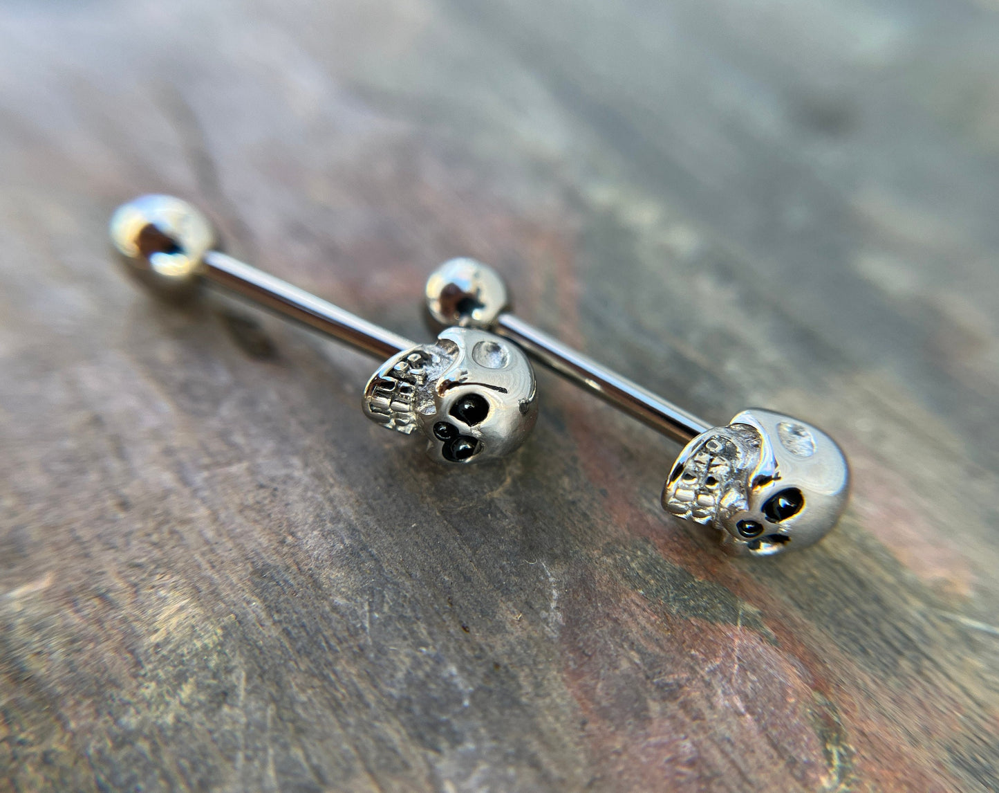 100% Solid 316L Surgical Steel Skull Nipple or Tongue Ring Barbells Bars 14G (1.6mm) Piercing Bar Tarnish-Free Hypoallergenic Witchy Spooky