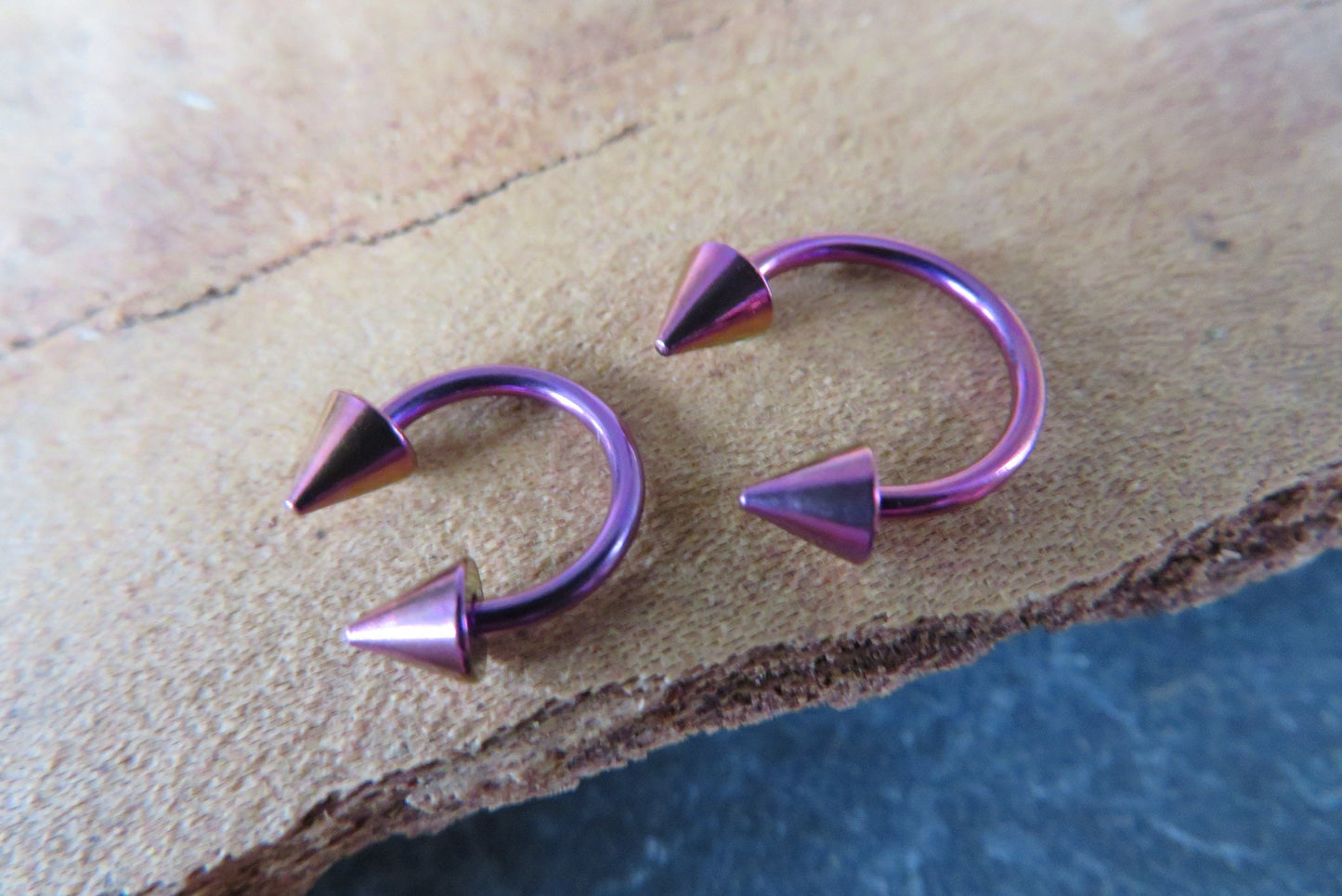 Purple Titanium Ion Plated Spiked 16G (1.2mm) Horseshoe Ring Septum Piercing 316L Surgical Steel Spikes