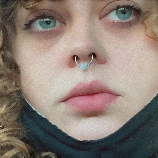 Pure Titanium T-23 Implant Grade Natural Blue Sodalite Stone Bead CBR Ring Hoop 16G (1.2mm) 14G (1.6mm) Nose Septum Helix Lip Piercing