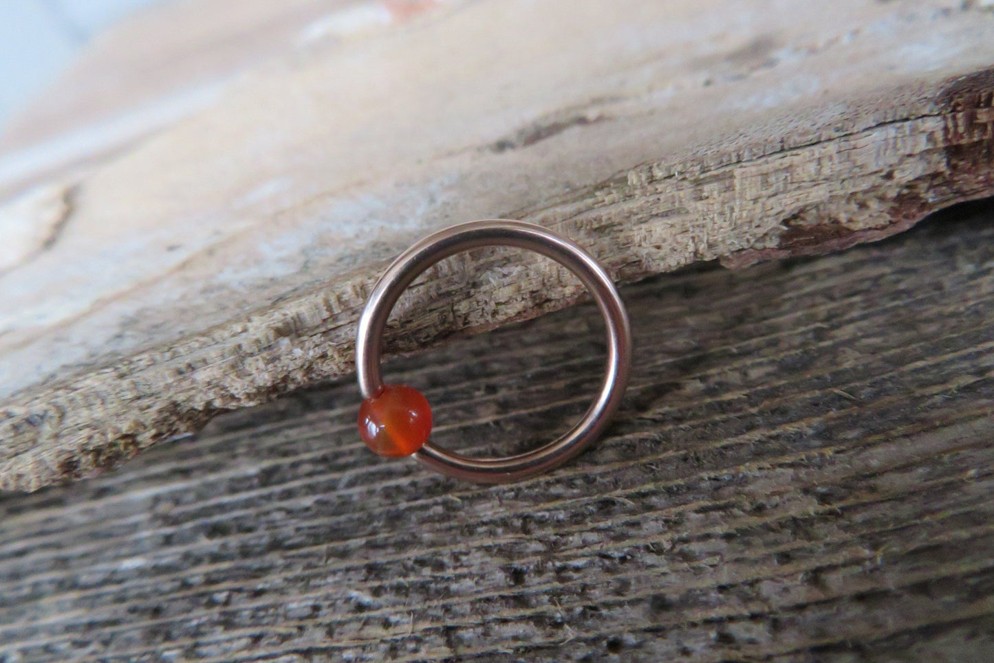 Natural Carnelian Stone Bead Rose Gold Titanium Plated CBR Ring Hoop 16G (1.2mm) 14G (1.6mm) Nose Cartilage Septum Piercing 316L Steel