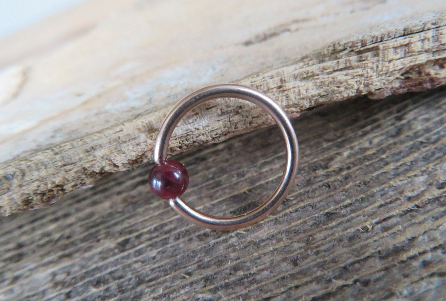 Natural Deep Red Garnet Stone Bead Rose Gold Titanium Plated CBR Ring Hoop 16G (1.2mm) 14G (1.6mm) Nose Cartilage Septum Piercing 316L Steel