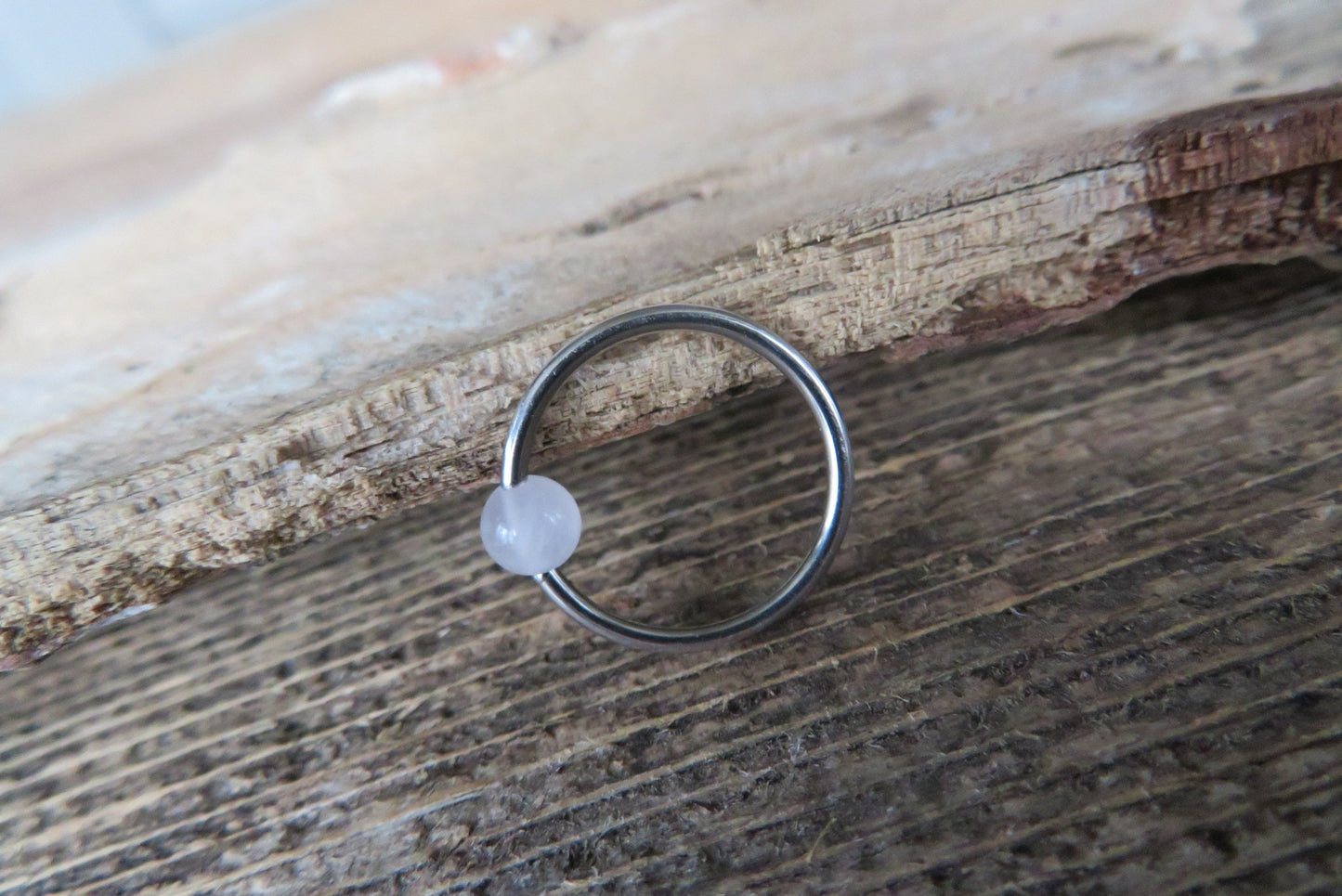 Natural Pink Rose Quartz Stone Bead Steel CBR Ring Hoop 16G (1.2mm) 14G (1.6mm) Nose Cartilage Septum Piercing 316L Surgical Hypoallergenic