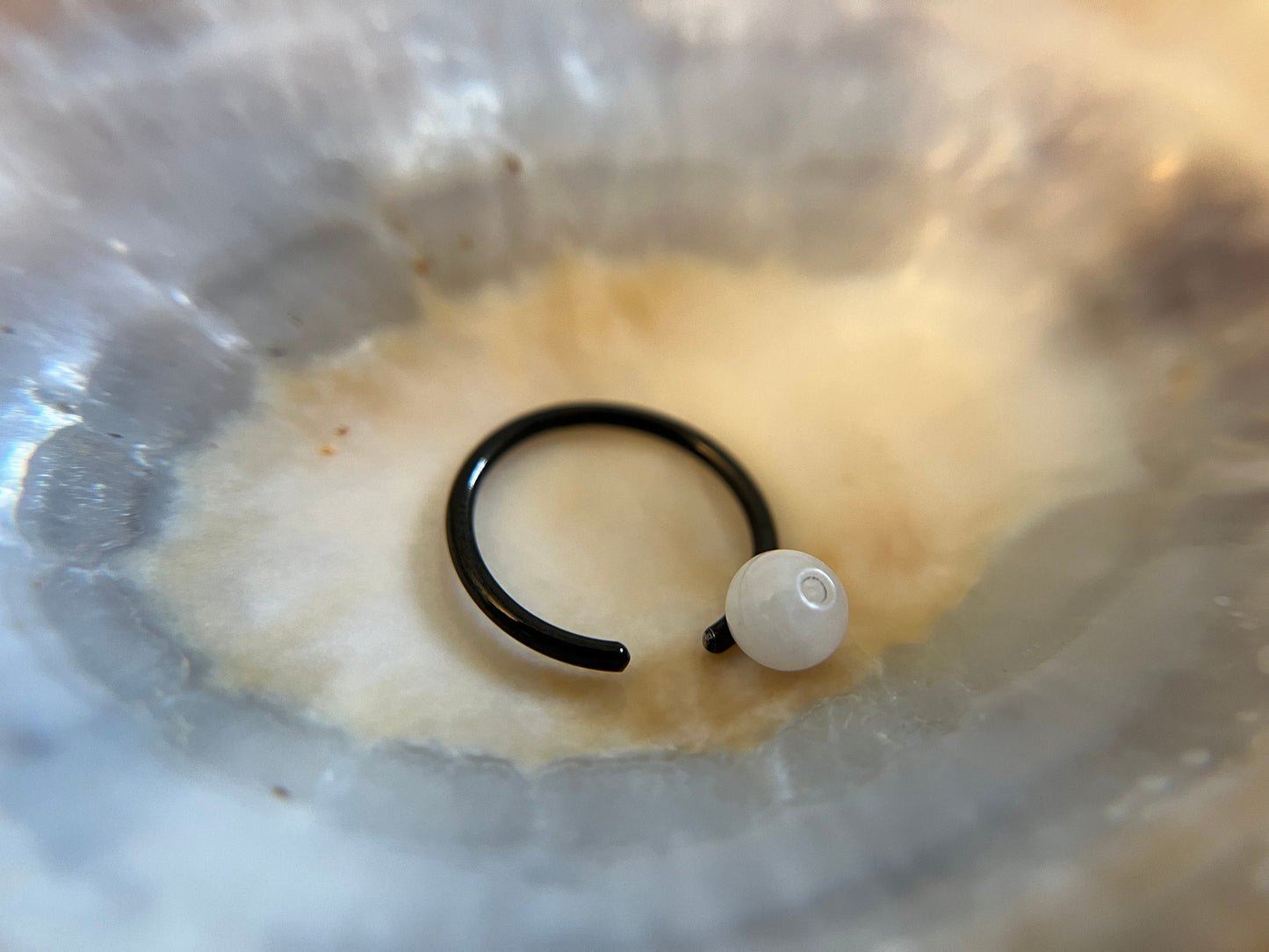 Natural Rainbow Moonstone Bead Black Titanium Plated CBR Ring Hoop 16G (1.2mm) 14G (1.6mm) Nose Septum Piercing 316L Steel Cartilage