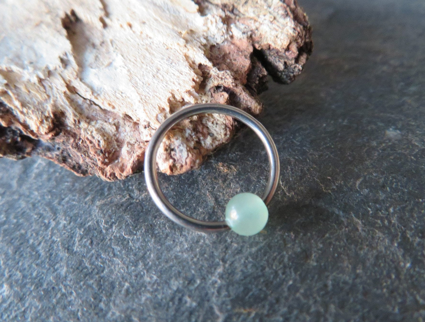Natural Green Aventurine Stone Bead Steel CBR Ring Hoop 16G (1.2mm) 14G (1.6mm) Nose Cartilage Septum Piercing 316L Surgical Hypoallergenic