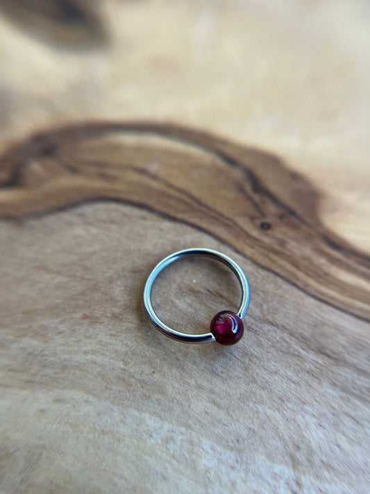 Pure Titanium T-23 Implant Grade Natural Deep Red Garnet Stone Bead CBR Ring Hoop 16G (1.2mm) 14G (1.6mm) Nose Helix Septum Lip Piercing