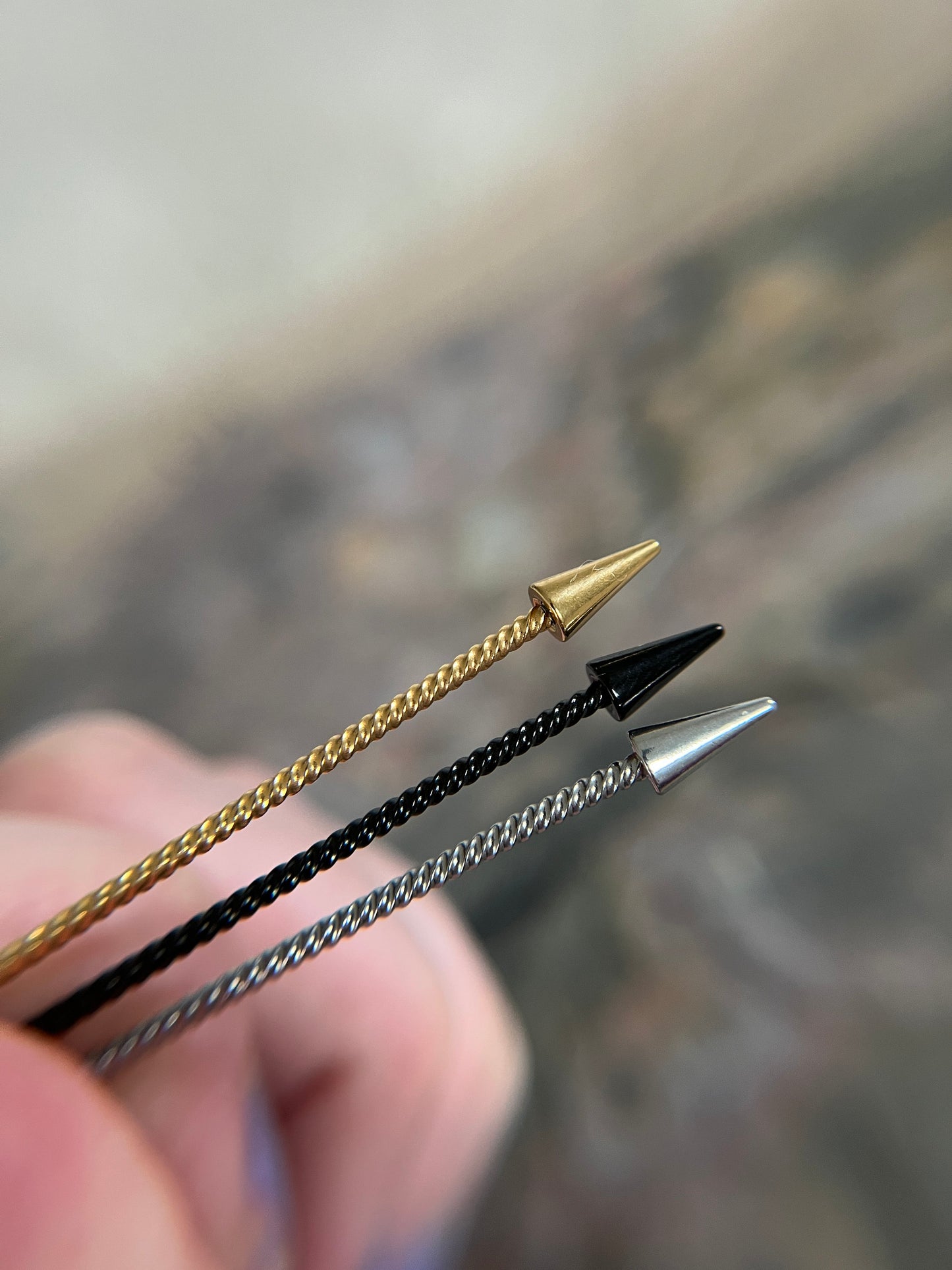 Titanium Ion Plated Surgical Steel Twisted Braided Long Spikes Industrial Scaffold Barbell 14G (1.6mm) Piercing Piercings Bar Spiked