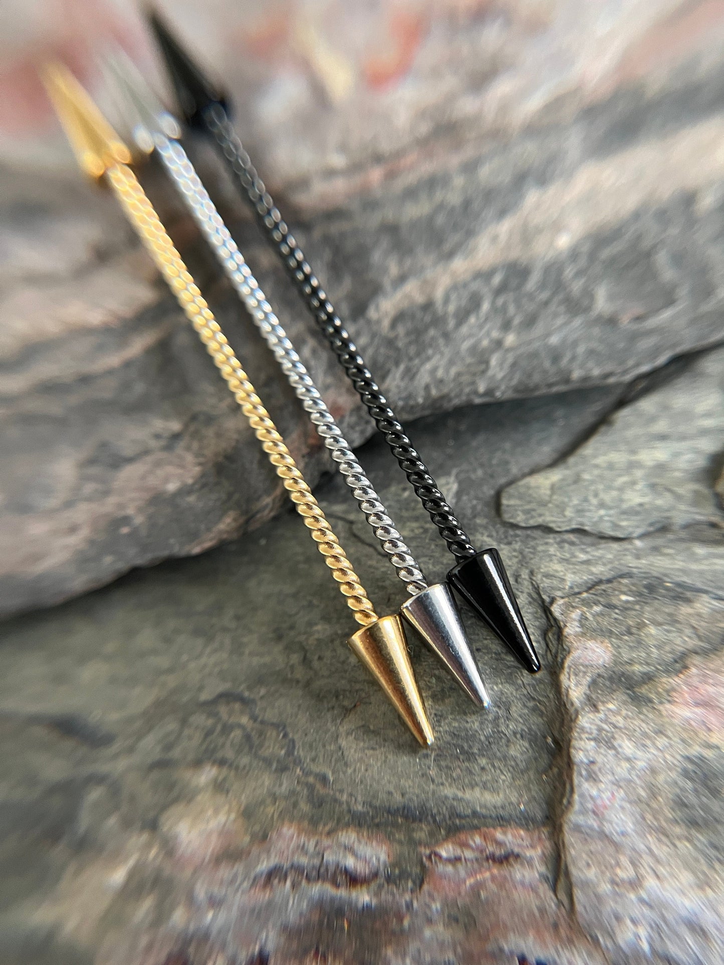 Titanium Ion Plated Surgical Steel Twisted Braided Long Spikes Industrial Scaffold Barbell 14G (1.6mm) Piercing Piercings Bar Spiked