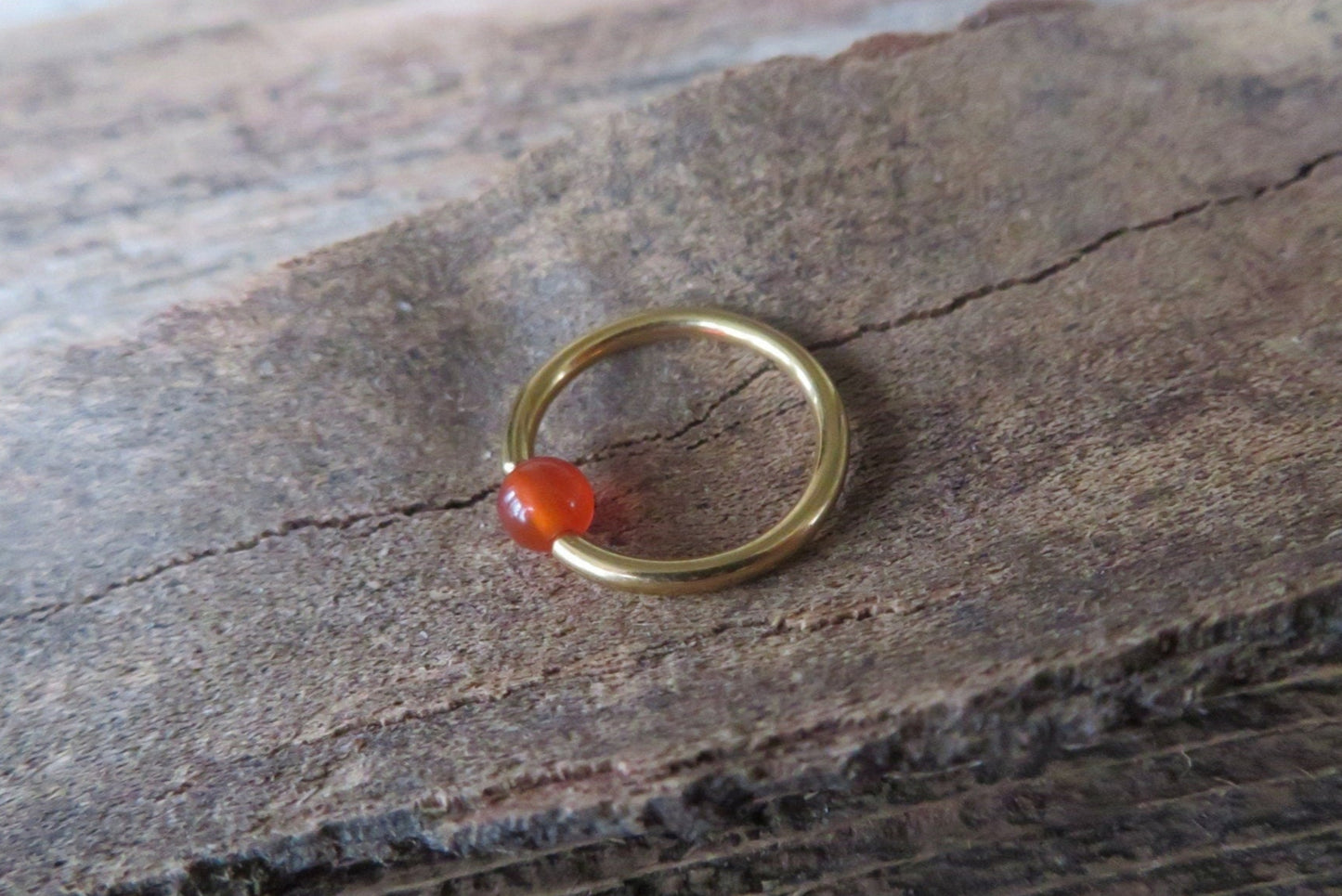 Natural Carnelian Stone Bead Gold Titanium Plated CBR Ring Hoop 16G (1.2mm) 14G (1.6mm) Nose Cartilage Septum Piercing 316L Steel