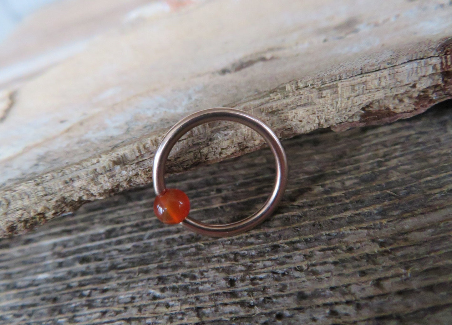 Natural Carnelian Stone Bead Rose Gold Titanium Plated CBR Ring Hoop 16G (1.2mm) 14G (1.6mm) Nose Cartilage Septum Piercing 316L Steel